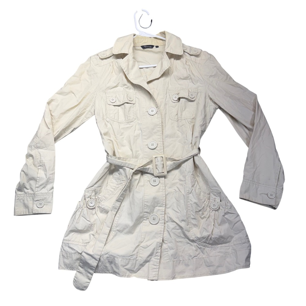 Tout Simplement Trench Coat Womens S Cream Beige Belted Lightweight Jacket